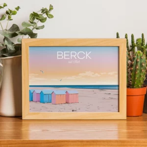 Affiche Berck sur mer cabane de plage coucher de soleil Nord pas de Calais