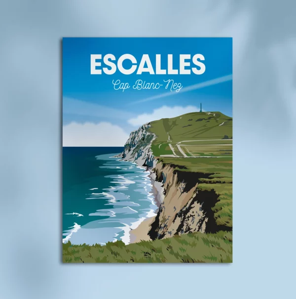 Affiche Escalles Cap blanc nez pas de calais falaise ocean nord