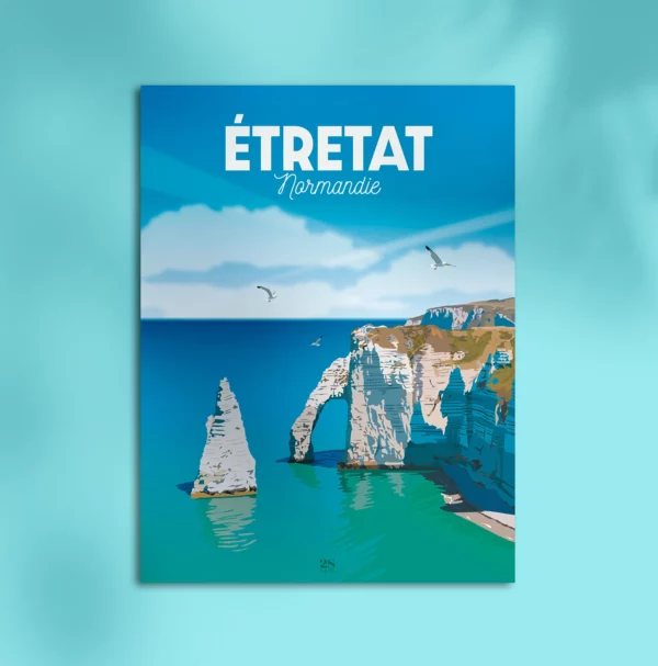 Affiche illustration les falaises d'Etretat en Normandie côte Normande