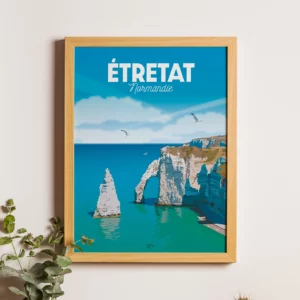 Affiche illustration les falaises d'Etretat en Normandie côte Normande