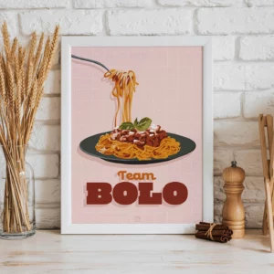 Affiche pâtes bolo, pasta bolognaise, spaghetti, idée déco cuisine, illustration, affiche vintage