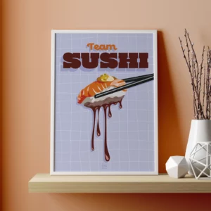 affiche sushi idée déo japan food illustration team sushi sauce soja sucré ou salé